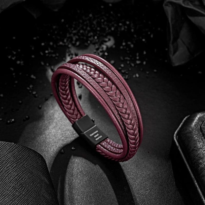 Murtoo Mens Leather Bracelet with Clasp Cowhide Multi-Layer Braided Leather Mens Bracelet - Image 3